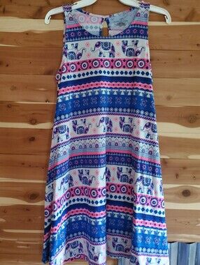 Bobbie Brooks Blue & Pink Elephant-Print Skater Skirt